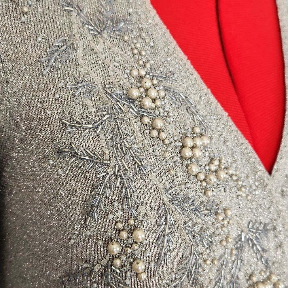 *Ann Taylor Petites Silver Beaded Wrap Sweater Top XSP Metallic Holiday - Picture 3 of 12